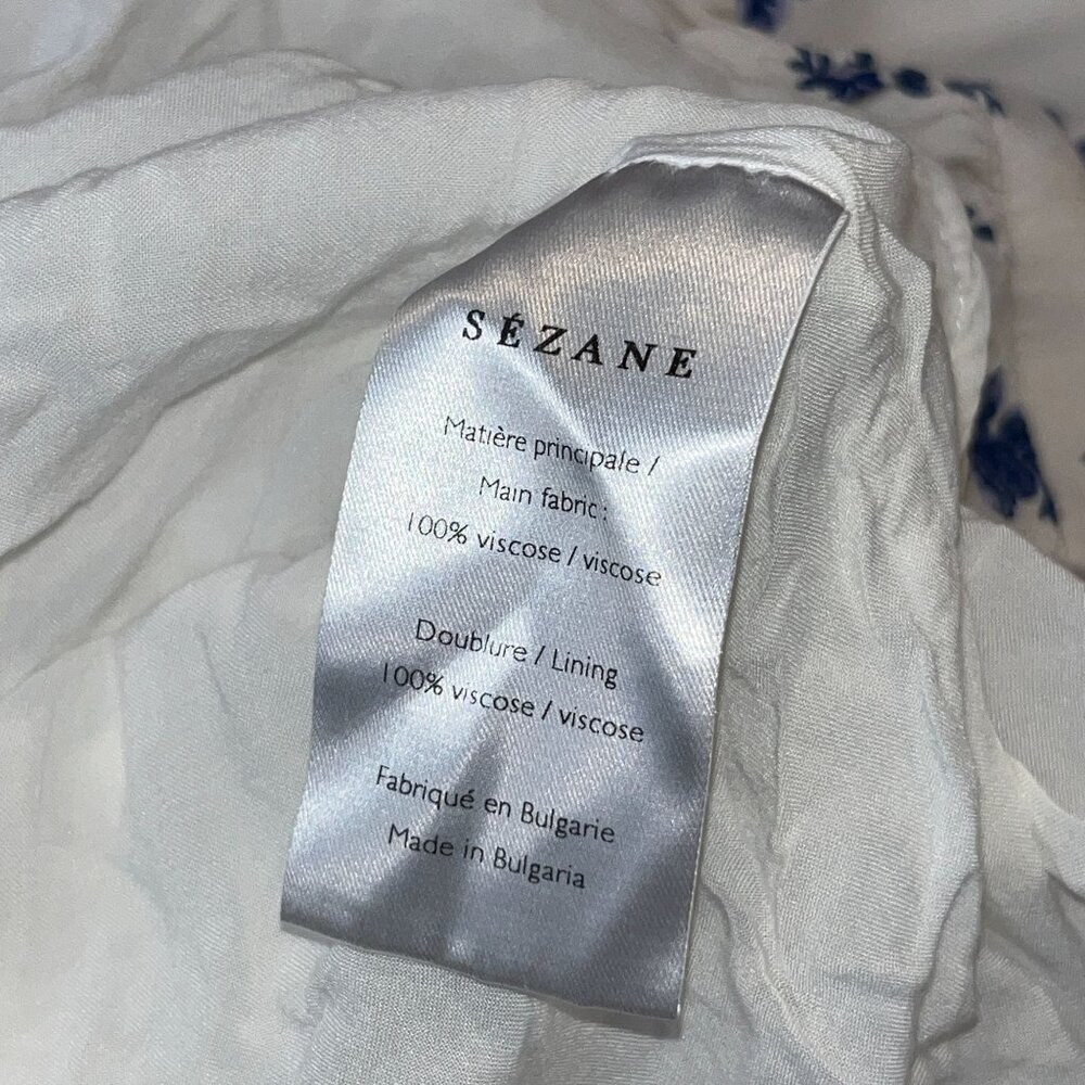 Sezane Aurora Dress White Floral Button-Up Dress blue rose 38 6 tiered short - Picture 10 of 10